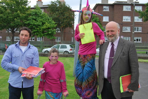 Dr. Rory Hearne, Fergus Finaly and young children from Dolphin at the Dolphin decides launch summer 2009